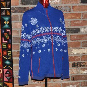 NEWLAND From Italy ALPINE SKI Wool Snowflake Blue SWEATER Jacket Full-zip XL
